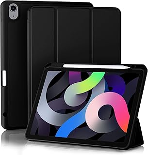 Akkerds Compatible with iPad Air 5th Generation Case 2022/ iPad Air 4th Generation Case 2020 10.9 Inch with Pencil Holder [Auto Sleep/Wake], Trifold Stand Smart Case for iPad Air 5/4 Case, Black