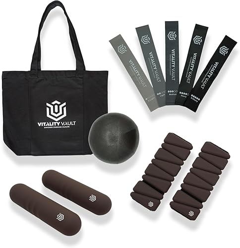 Pilates Pro Power Pack Esenciales de entrenamiento Pesas de mano de 2.2 libras, pesas de tobillomuñeca de 2.2 libras, bandas de resistencia,