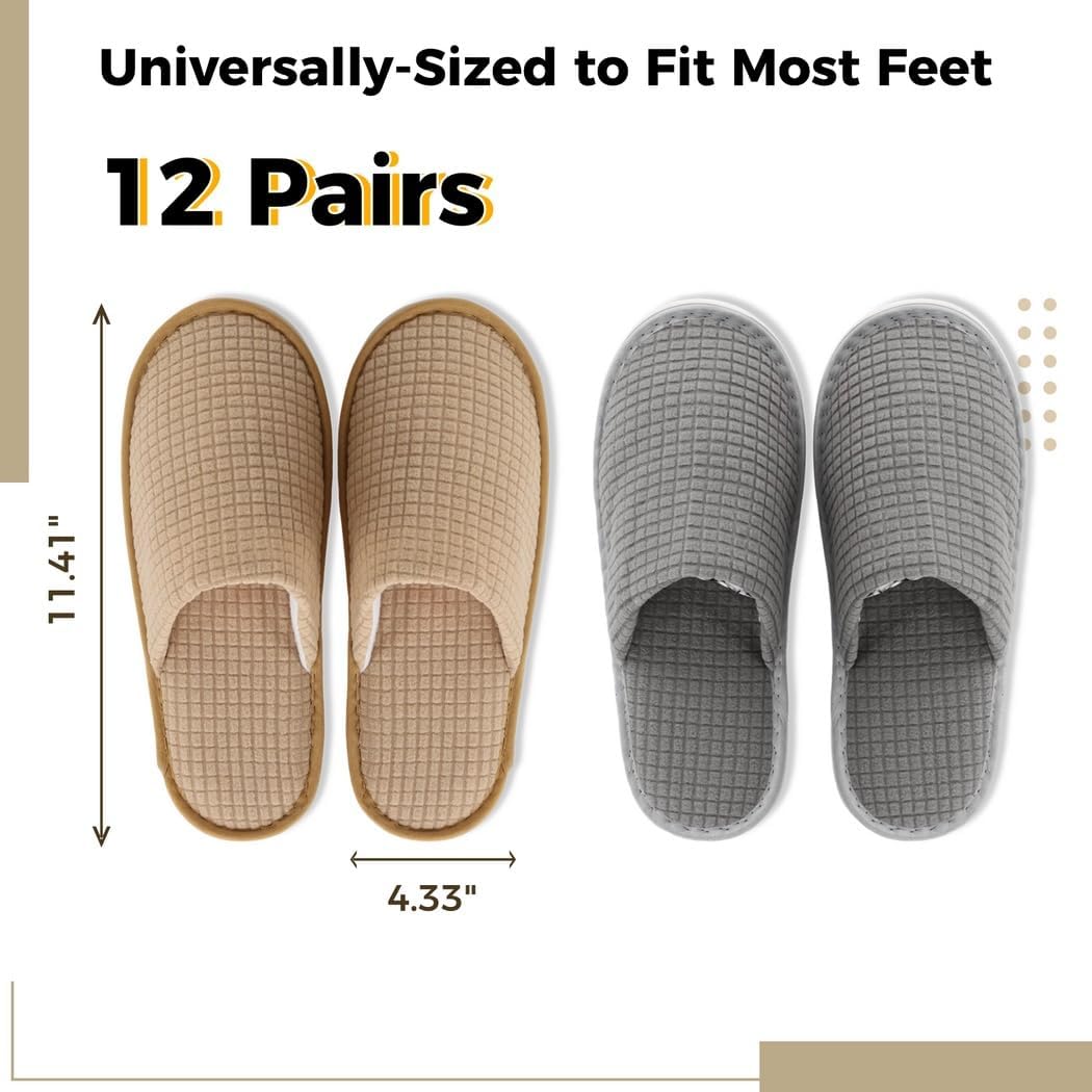 12 Pairs Coral Fleece Spa Slippers, Non-Slip Closed-Toe Indoor Slippers for Hotels, Salons, Spas & Hospitals