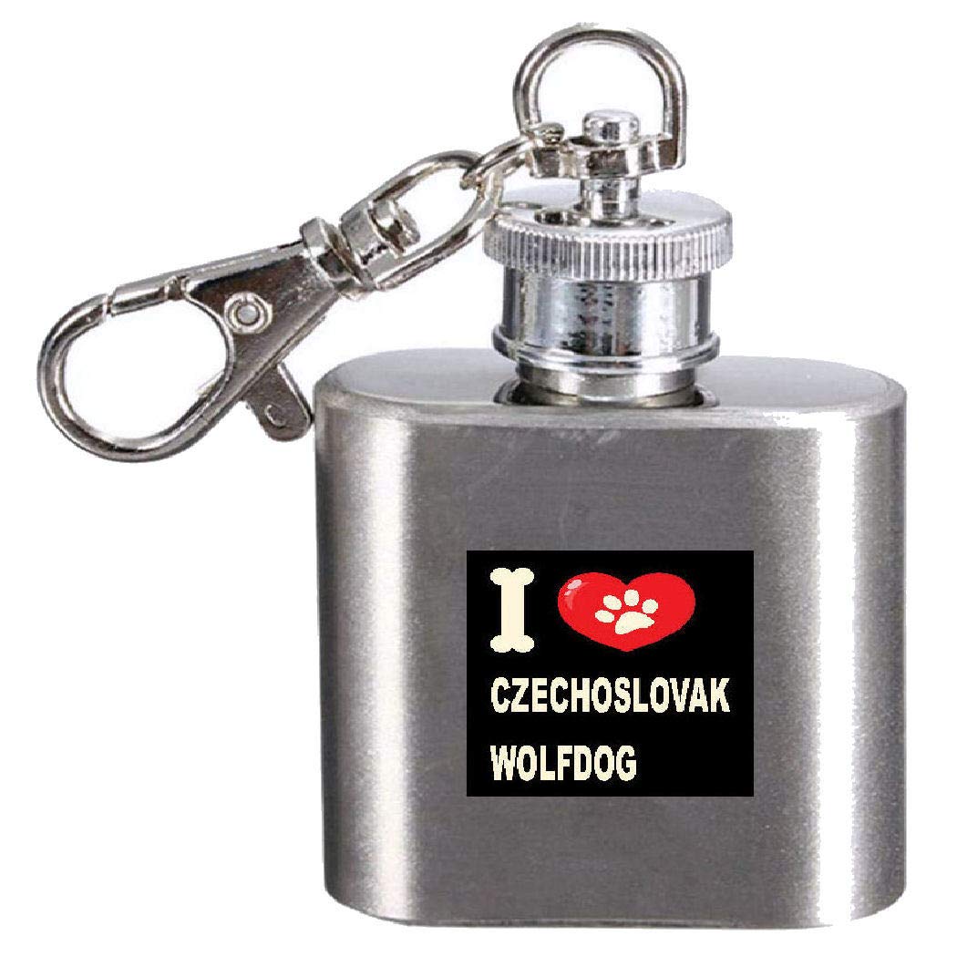 Flasque Chien Loup Tchèque gravée 28 ml en inox étanche pour spiritueux