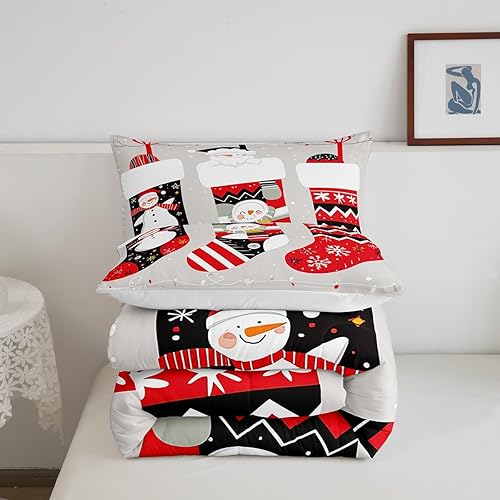 Miniatura 5 de Erosebridal Juego de edredón de calcetines de Navidad para niños, juego de edredón de Papá Noel, ropa de cama de Navidad, muñeco de nieve, pingüino,