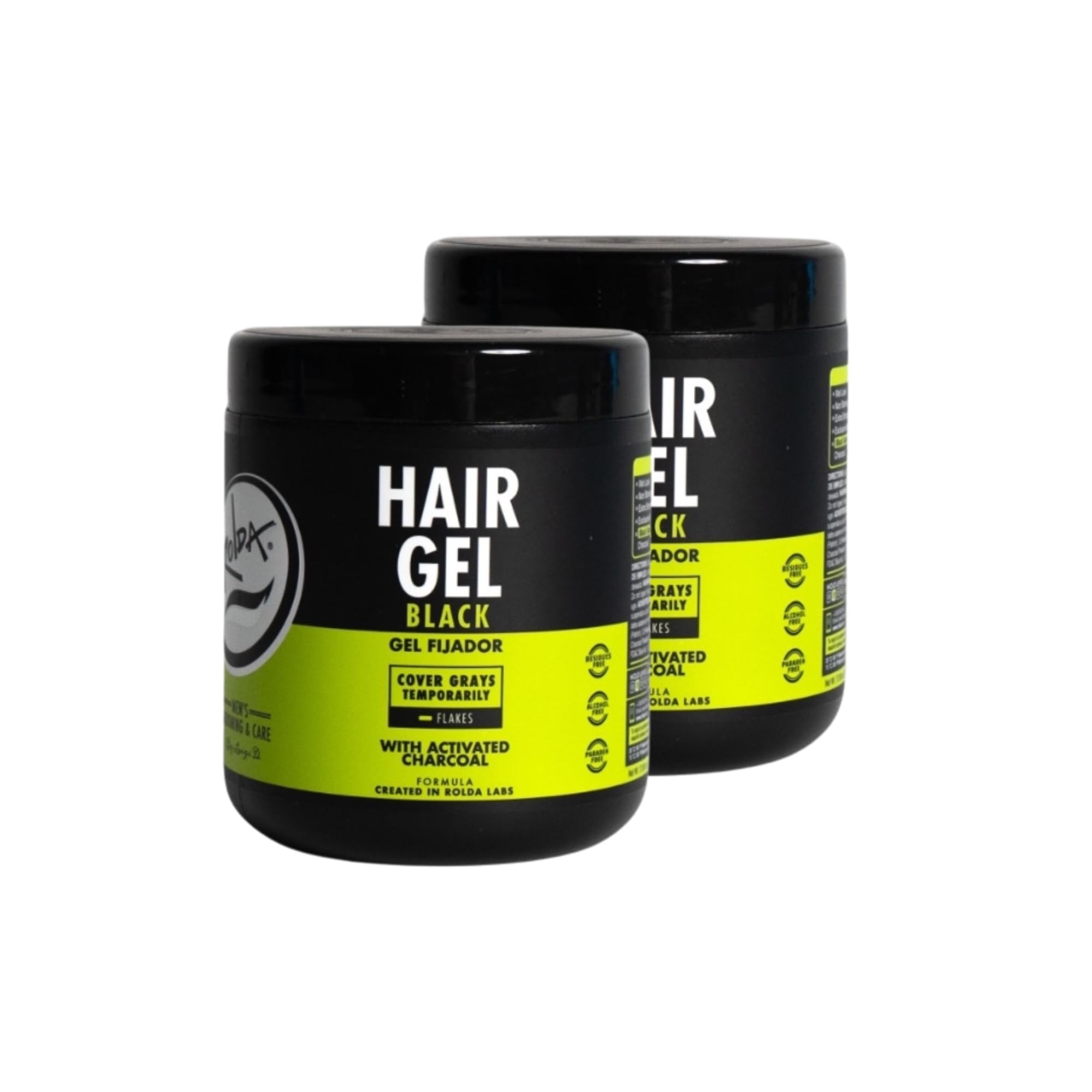 Rolda Black Styling Hair Gel - Medium To Strong Hold With Medium Shine For a Wet Slicked Back Look With All Day Hold - Activated Black Charcoal Covers Grey Hair Instantly 17.6oz (2PK)