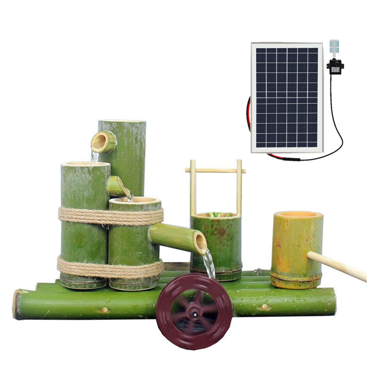 asdchZen Solar Water Fountain With Pump, Outdoor Bamboo Fountains,Feng Shui Zen Water Fountain,10W Solar Panel & Water Filter & 2M Water Tube,For Lawn Garden Backyard, 80Cm