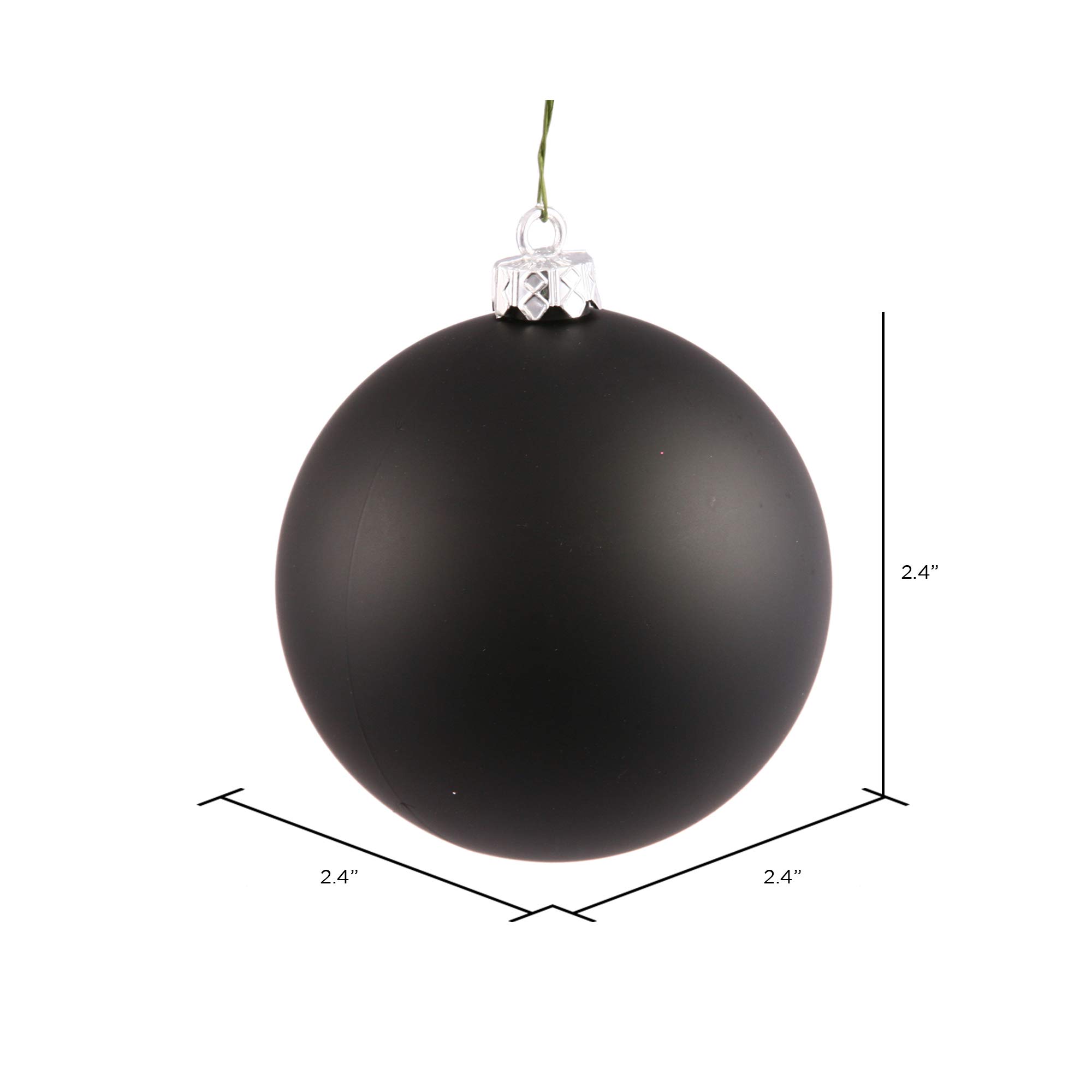 Vickerman Matowe wykończenie bezszwowa nietłukąca świąteczna bombka, odporna na promieniowanie UV z wywierconą czapką, 64 na torbę, 6 cm, czarna
