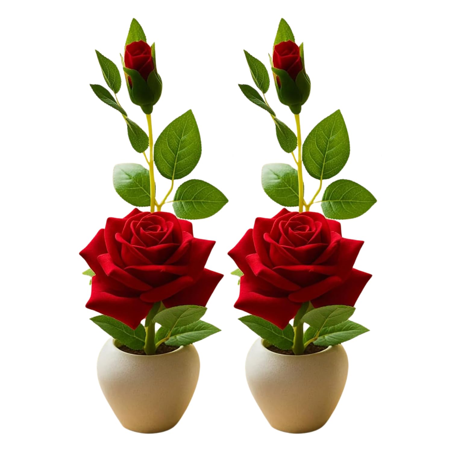 Sheux Artificial Red Rose Flowers with Pot | Elegant Home & Office Decorative Flowers | Tabletop & Desk Décor | Indoor & Balcony Artificial Red Roses | Festival Theme Decoration | Pack of 2