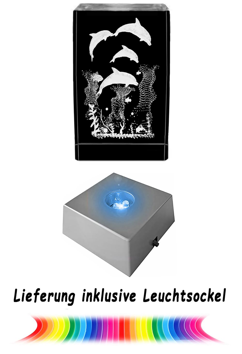 Kaltner Blocco Di Cristallo Con Incisione Laser 3D Cavallo - Base LED Inclusa, 5x8x5 Cm, Luce D'Atmosfera