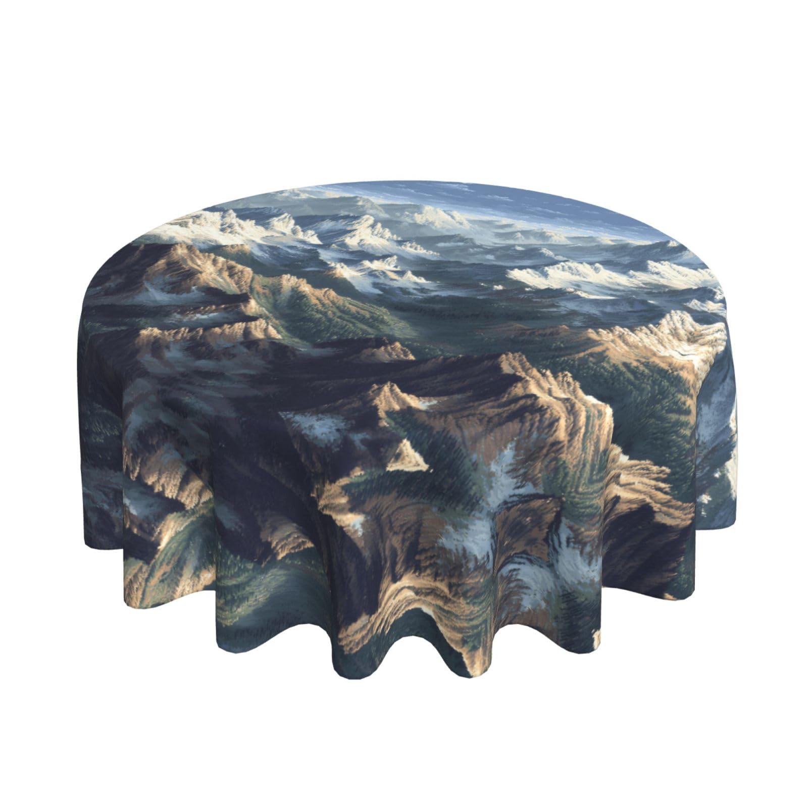 ESNAIUVCD Stretching mountain ranges print Round Tablecloth Waterproof Washable Wipeable Resistant Polyester Circular Table Cover for Dining Room Kitchen Indoor Outside 60"