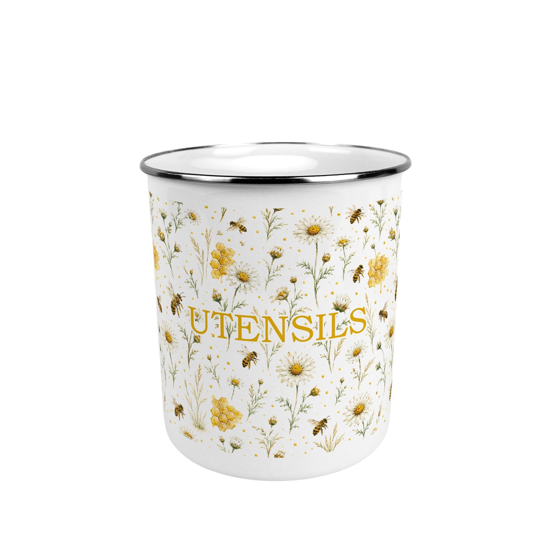 Purely Home Multicoloured Bee Meadow Kitchen Utensil Holder - Large Metal Utensil Storage Pot
