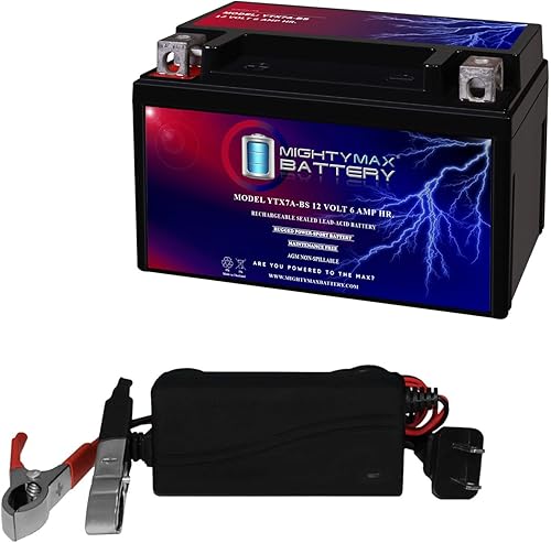 Mighty Max Battery YTX7A-BS 12V 6AH reemplaza a los modelos KS KU de 90 cc, 65 cc + 12 V 1 Amp cargador