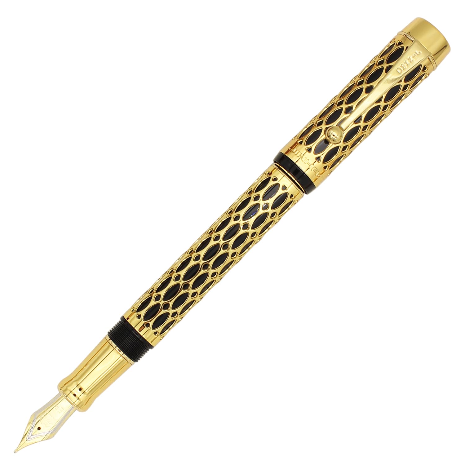Gullor Openwork Gold Fountain Pen with Gift Box, Screw Cap, Black Barrel, Extra Fine Nib - Image 2