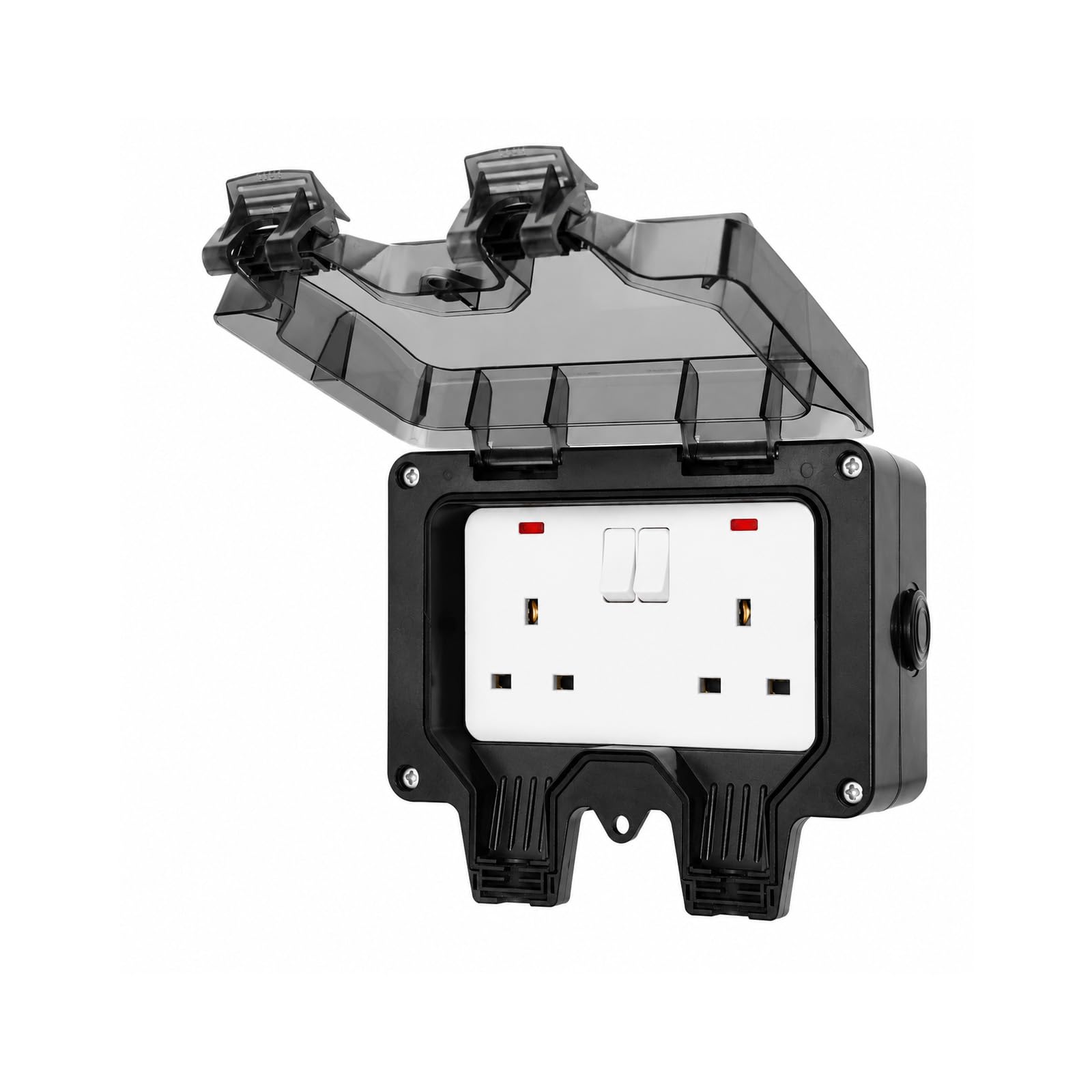 GREENSAPPIRE Outdoor Waterproof Socket IP66 – 13A Double Switched Plug Socket with Cover, Weatherproof Wall Electrical Outlet, 2 Gang Power Socket Box for Garden, Garage & Outdoor Use