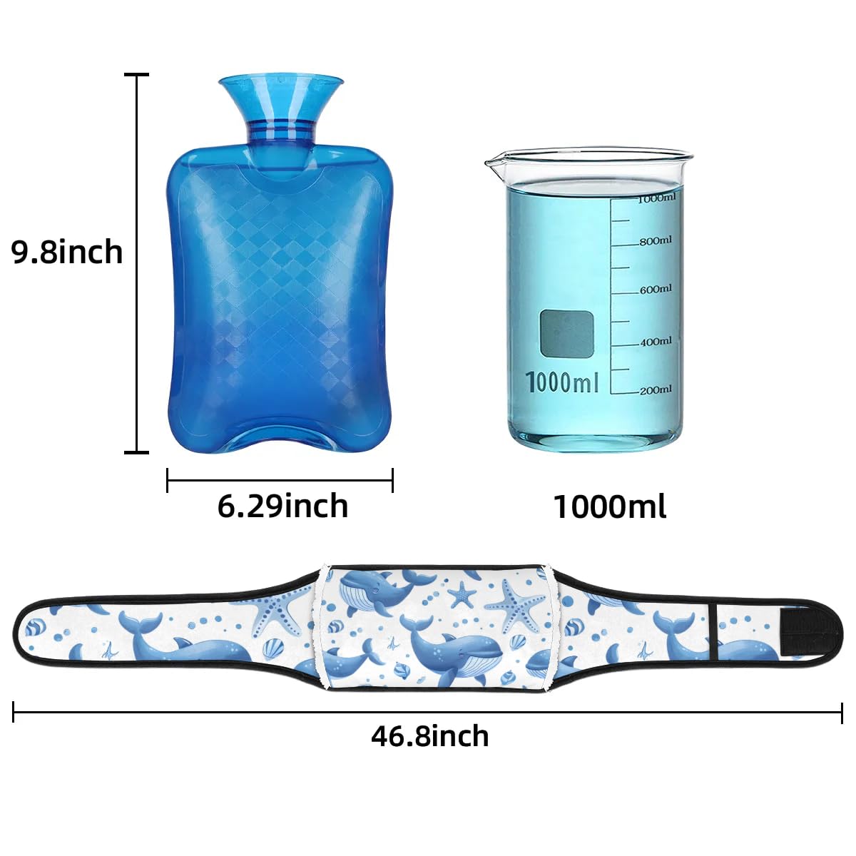 Hot Water Bag with Waist Cover Starfish Shells Whales Warm Hot Water Bottle Belt Plush Double Hand Insert Wearable Water Bag Detachable Hot Bottle Pouch for Neck Shoulder Pain Relief