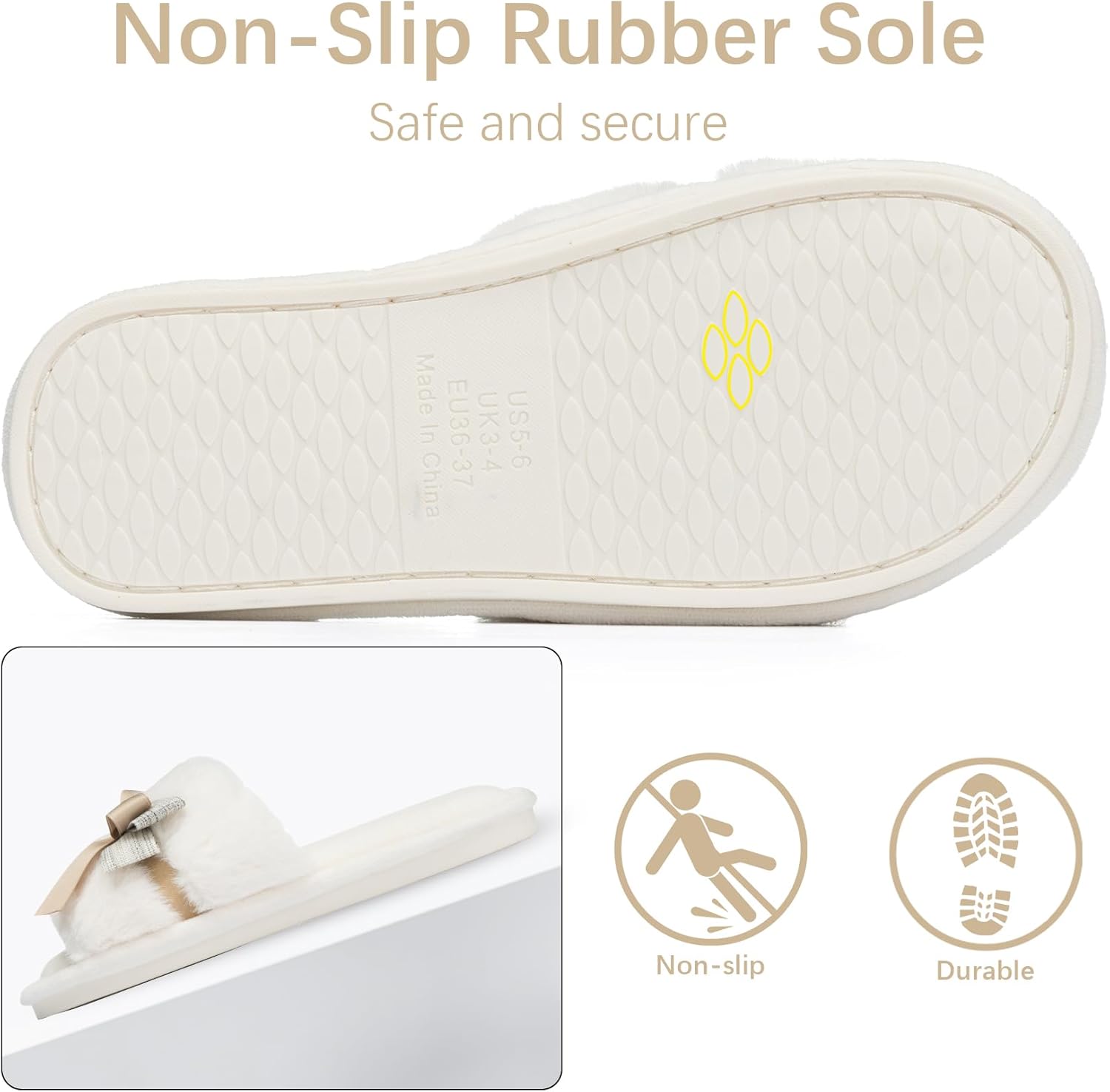 Cute Bow Slippers for Women with Memory Foam Open Toe Fuzzy House Slippers Indoor Outdoor Anti-Skid Soft Birthday Gifts for Women Mom - Image 5