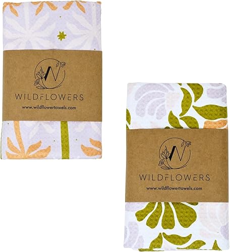 Wildflowers - Toallas de cocina de microfibra Patrón de color rosa y morado Toalla de cocina de tela de gofre Toallas de cocina súper