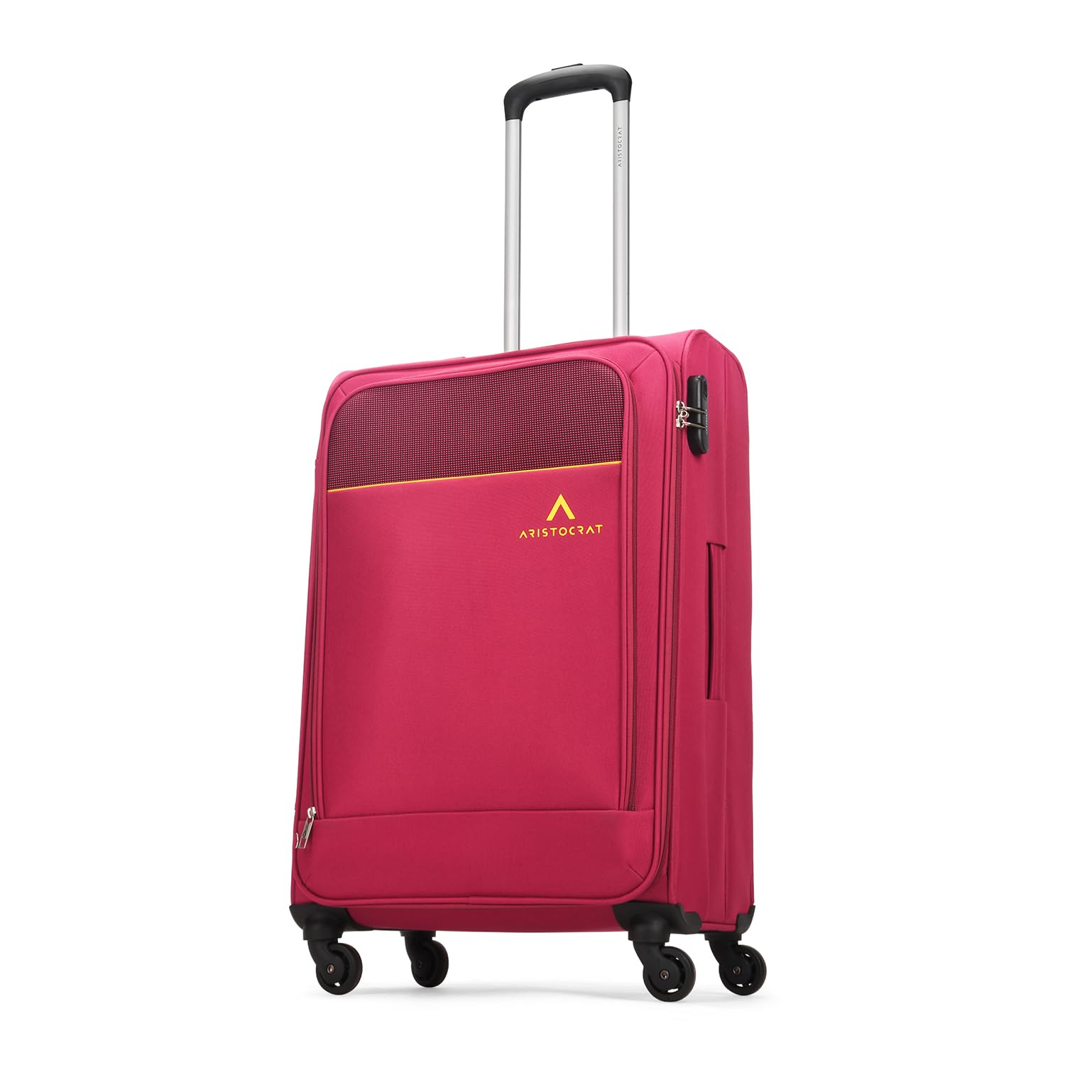 Oasis Plus Medium Size Soft Check in Luggage (69 Cm) | Spacious Polyester Trolley with 4 Spinner Wheels and Combination Lock | Dazzling Red | Unisex| 5 Year Warranty