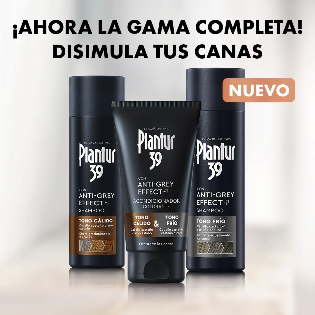 Plantur 39 Anti-Grey Effect Set con champú (200 ml) y acondicionador colorante (150 ml) – Para tonos fríos y cabello oscuro – Cubre progresivamente las canas y oscurece el cabello