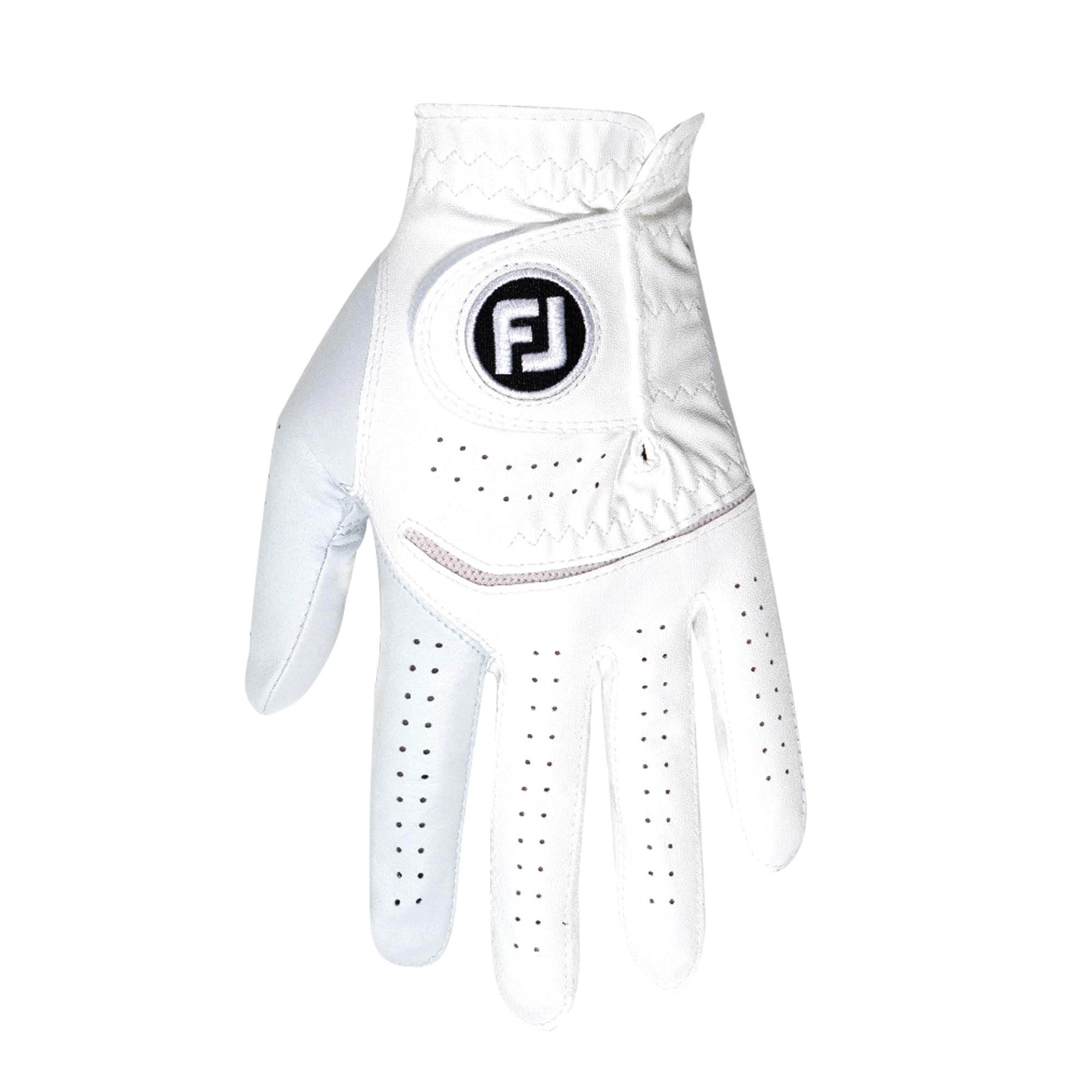 FootJoy SofJoy Golfhandschuh für Damen, weiß, Größe M/L, auf der linken Hand getragen