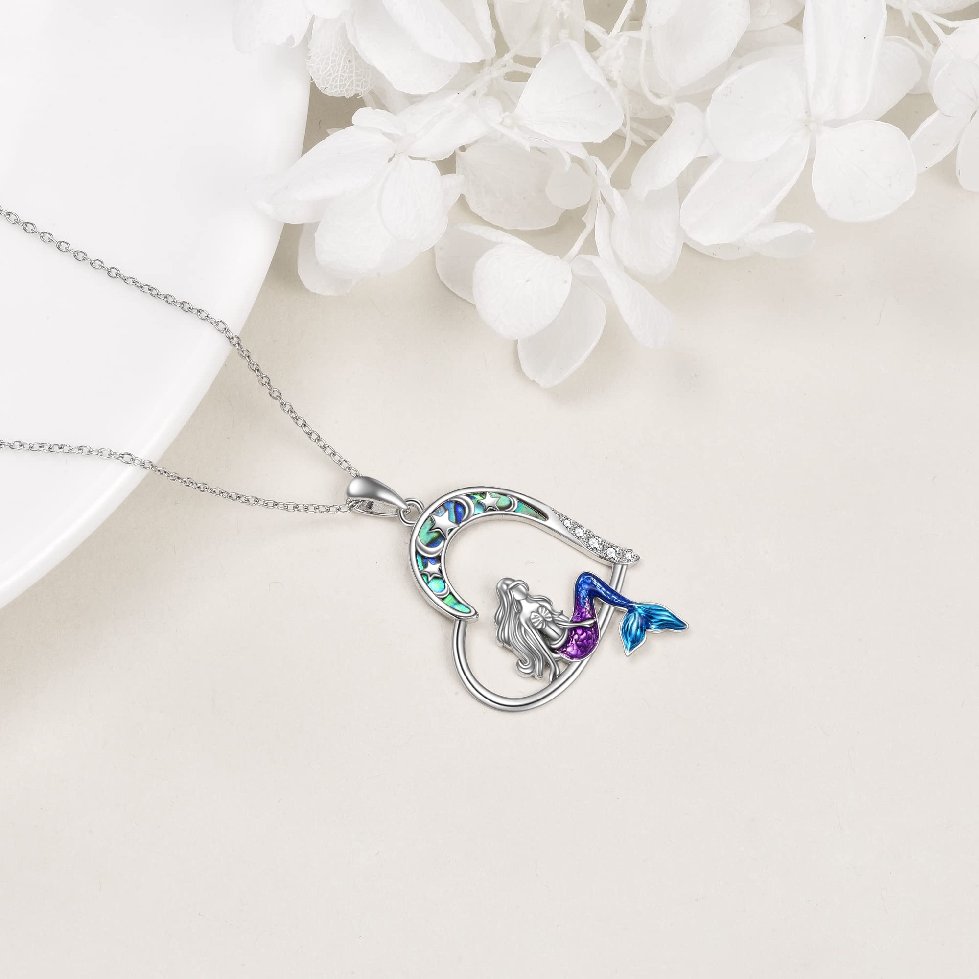 YAFEINI Collar de Sirena para Mujer de Plata de Ley con Colgante de Estrella de Luna Joyería de Sirena Regalo para Mujeres y Niñas