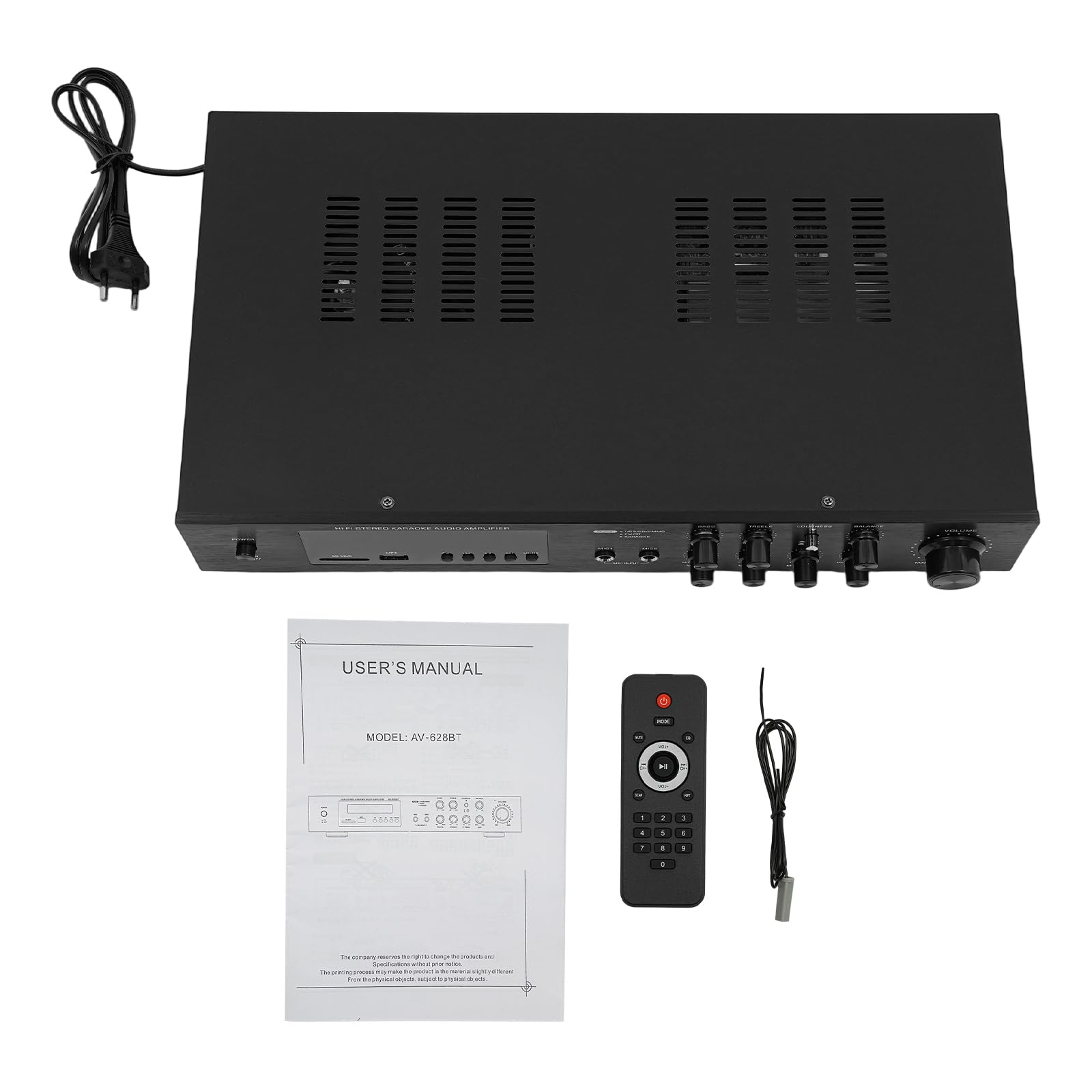 Amplificador Bluetooth de 600 W, amplificador de audio con 2 entradas de micrófono, radio SD/USB/AUX/FM, factor de distorsión armónica del 0,05%, receptor estéreo HiFi para karaoke y entretenimiento