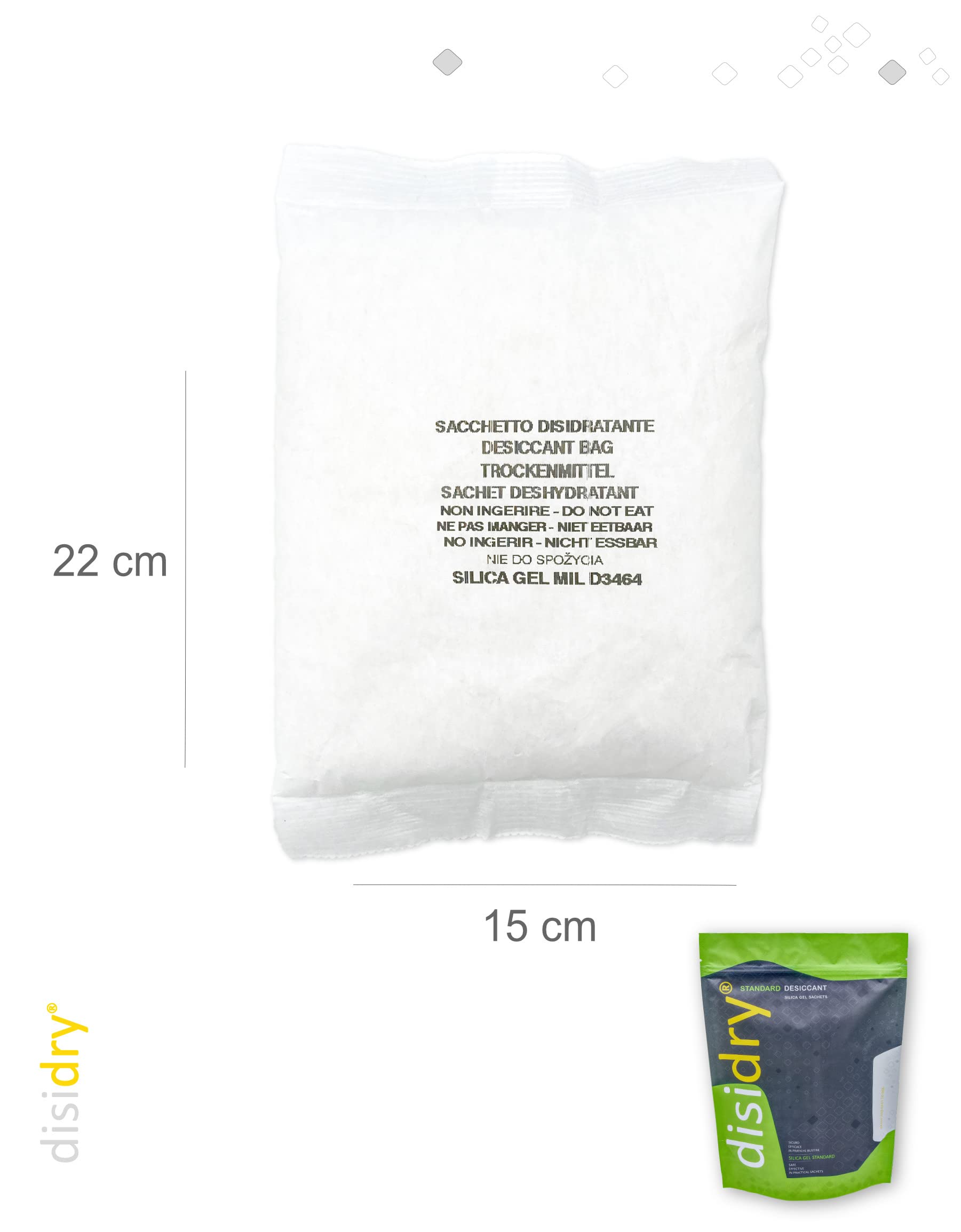 DISIDRY Silica gel - 2 sacchetti standard disidratanti da 480 grammi sali essiccanti assorbono l'umidità Cobalt e DMF free