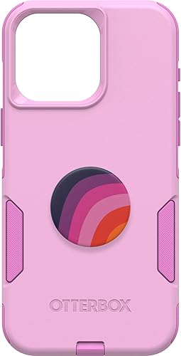 OtterBox Bundle - Funda para iPhone 15 Pro MAX (solamente) de la serie Commuter – (Run Wildflower) + PopSockets PopGrip – (Plum Stripe), delgada y