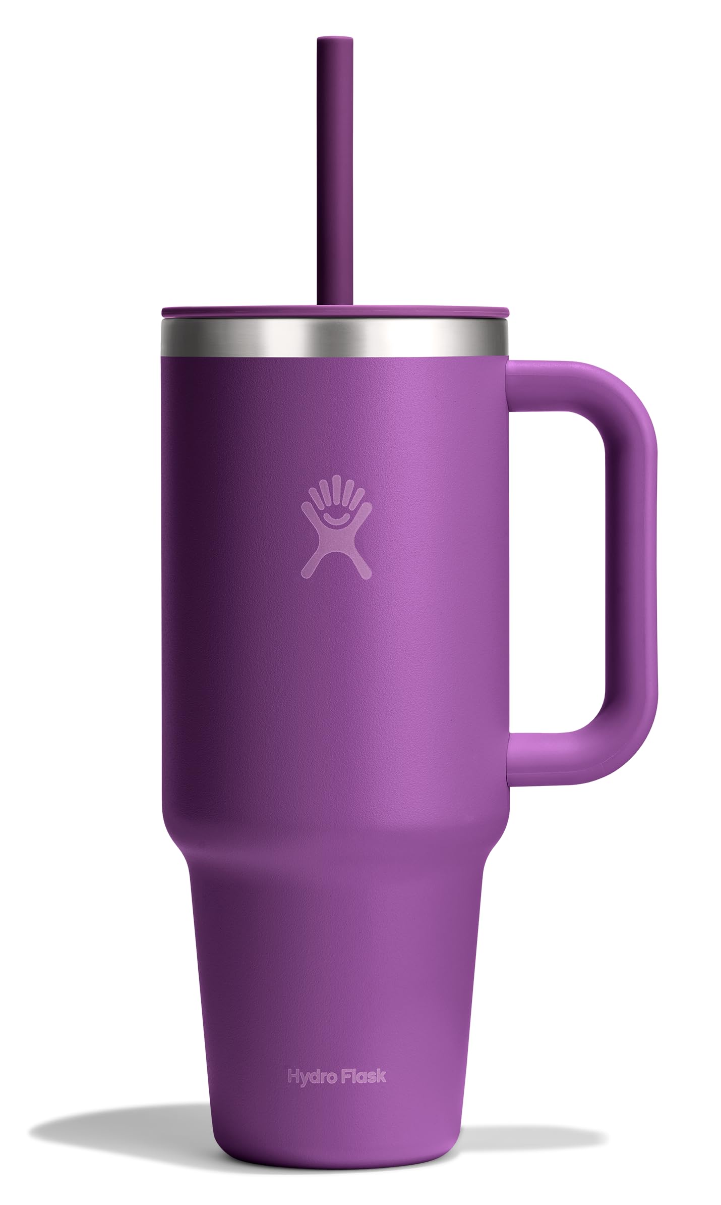 Hydro Flask Travel Tumbler with Handle Lid and Straw - Insulated Stainless Steel in 40 Oz Beachplum Purple