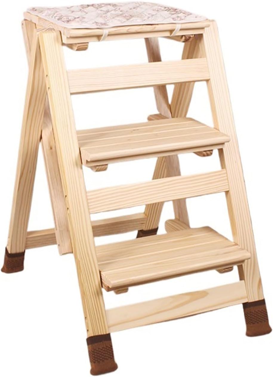 Step Ladder Dual Purpose Staircase Stool Multifunctional Ladder Chair Decoration Wooden Folding Step Bench for Kitchen Study Office stepstool(Black Walnut)
