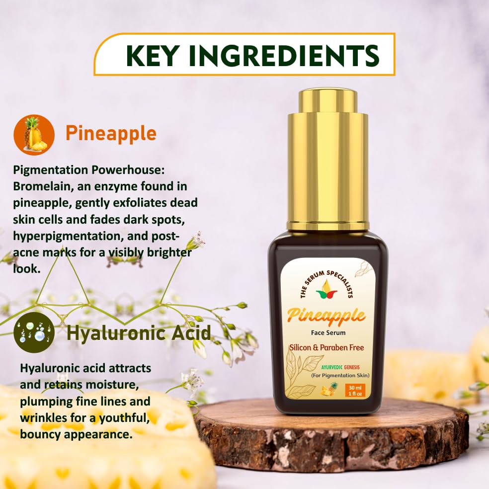 Image of Pineapple Face Serum - Exfoliates & Brightens Skin | Enriched with Pineapple Enzymes | Gentle Exfoliation & Radiance Boost | All Skin Types - 30ml