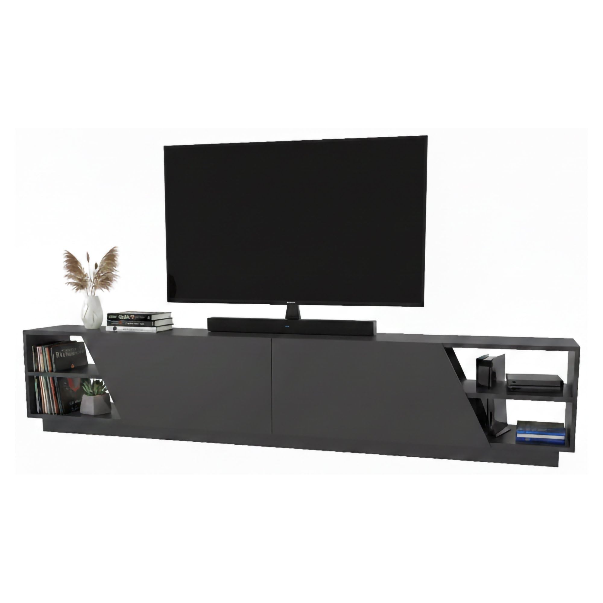 Dmora - Mobile porta TV Nyx, Credenza da soggiorno, Armadio basso per TV, Base parete attrezzata, 240x37h47 cm, Antracite