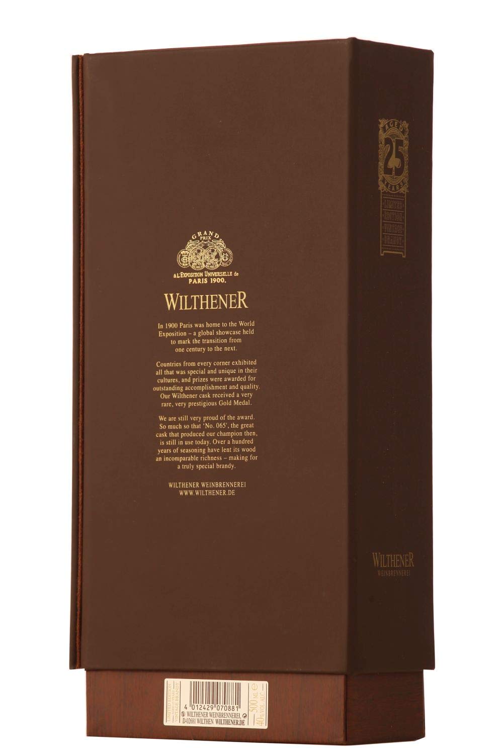 WILTHENER Jubiläumsedition I Premium Weinbrand in X.O.-Qualität I 25 Jahre gelagert I Limitierte Edition I Geschenkpackung I 40% vol. I 0,5 l