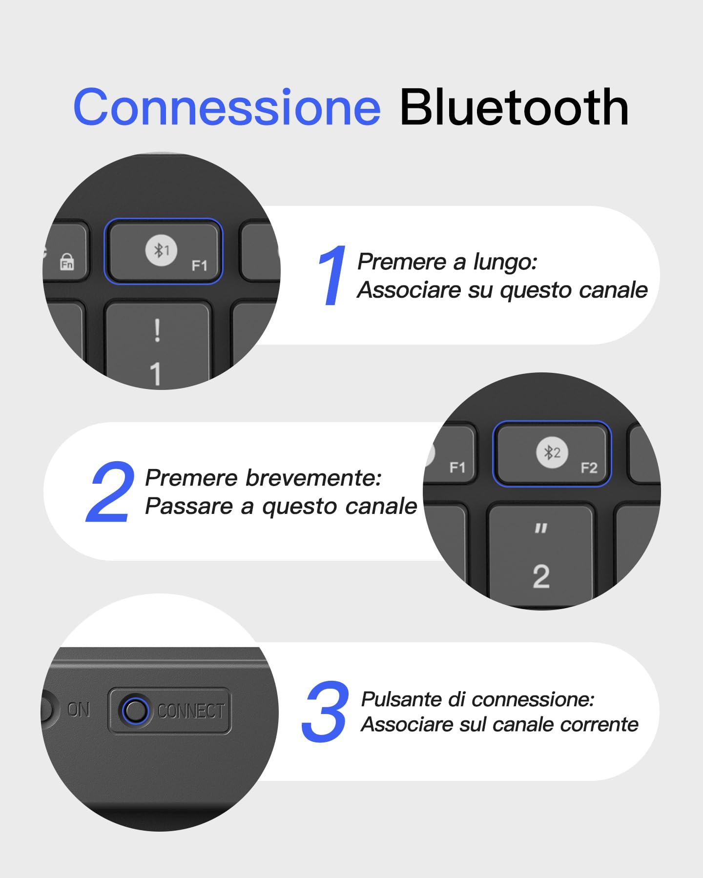 Inateck Tastiera Bluetooth Wireless Ultra-Sottile Connessione a 3 Dispositivi, Compatibile con iPad Pro/Air, PC, Windows, iPadOS, Android e iOS, Batteria da 18 Mesi, Design Portatile, Grigio