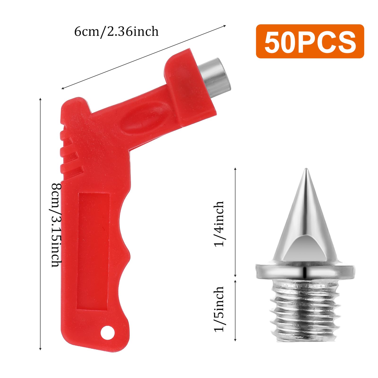 Lot de 50 crampons en acier inoxydable 7 mm pour l'athlétisme, la piste pyramidale et le cross-country avec clé à pointe, pointes de rechange pour chaussures de golf, chaussures de sport, chaussures
