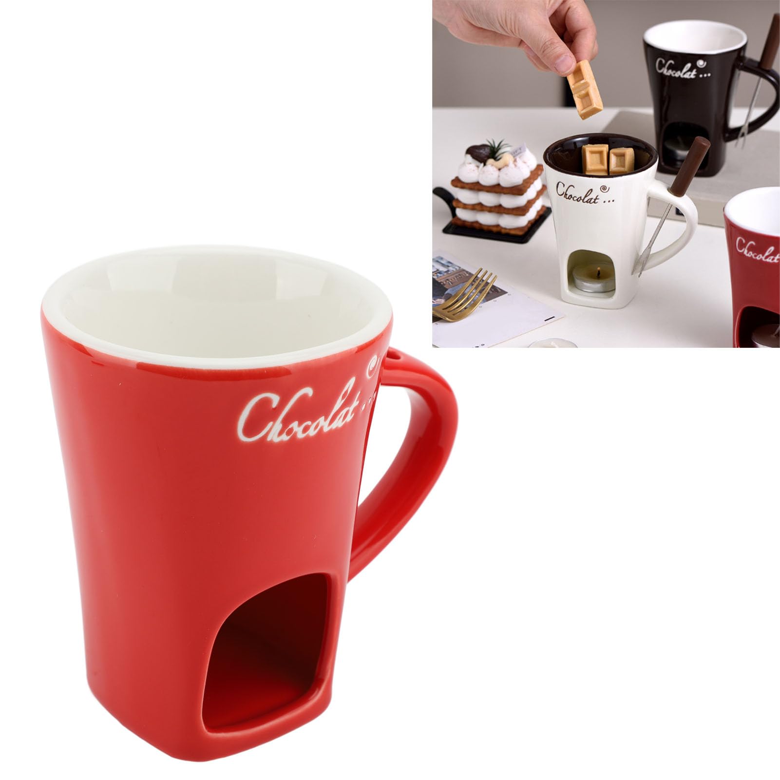 2pcs Chocolate Fondue Mug Résistant à La Chaleur En Céramique Fourchettes à Fond Réutilisable Pour Nuit Et De Mariage, Fondue - Maison