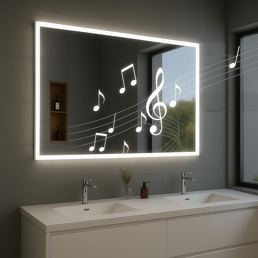Espejo de Baño con Luz LED 80×60 cm. Espejo de baño Bluetooth y Anti-vaho – Iluminación Ajustable 3 Tonos, Espejo Moderno para Baño, Maquillaje y Aseo – Montaje Horizontal