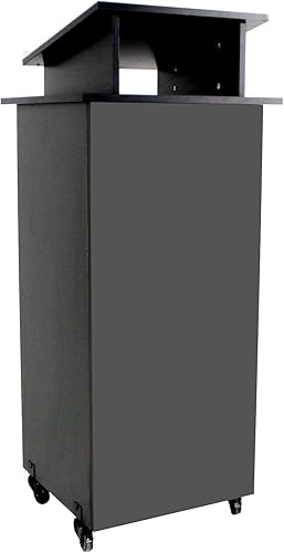 FixtureDisplays® Podio de madera negra atril púlpito Evento Debate Escuela Móvil sobre ruedas Ruedas Fácil montaje requiere Viene con videos