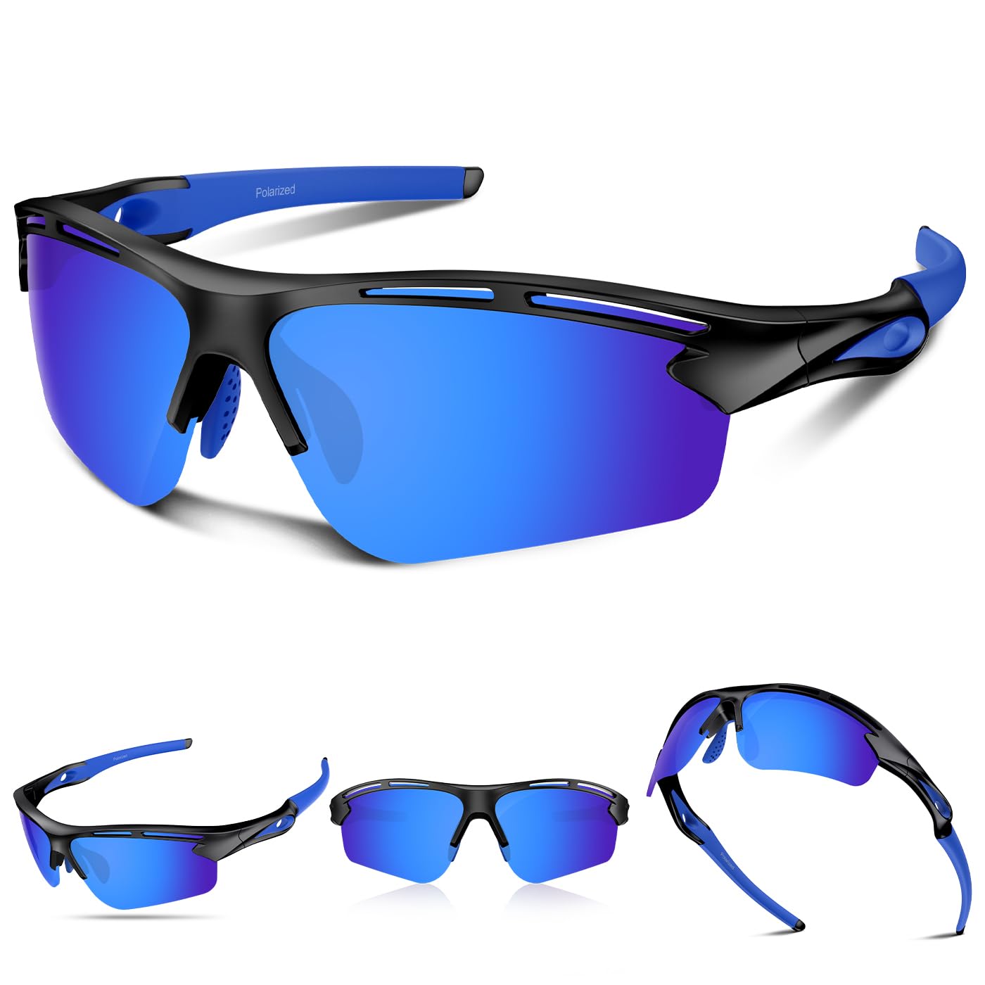Polarized Sports Sunglasses for Men and Women Youth Baseball Running Cycling Driving Fishing Tennis Golf Motor TAC UV400 TR90, blue, Normal