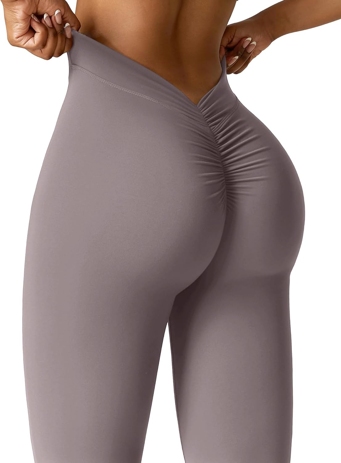 RIOJOY Womens Flare Leggings V Back Scrunch Butt Wide Leg Workout Pants with Pockets Bootcut Bell Bottoms Yoga Pants