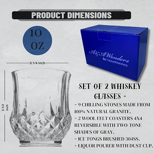 Miniatura 2 de A&A Wonders Vasos de whisky de alta calidad, juego de 2 vasos de whisky antiguos de 9 onzas, vasos elegantes para whisky, escocés, caja de regalo de