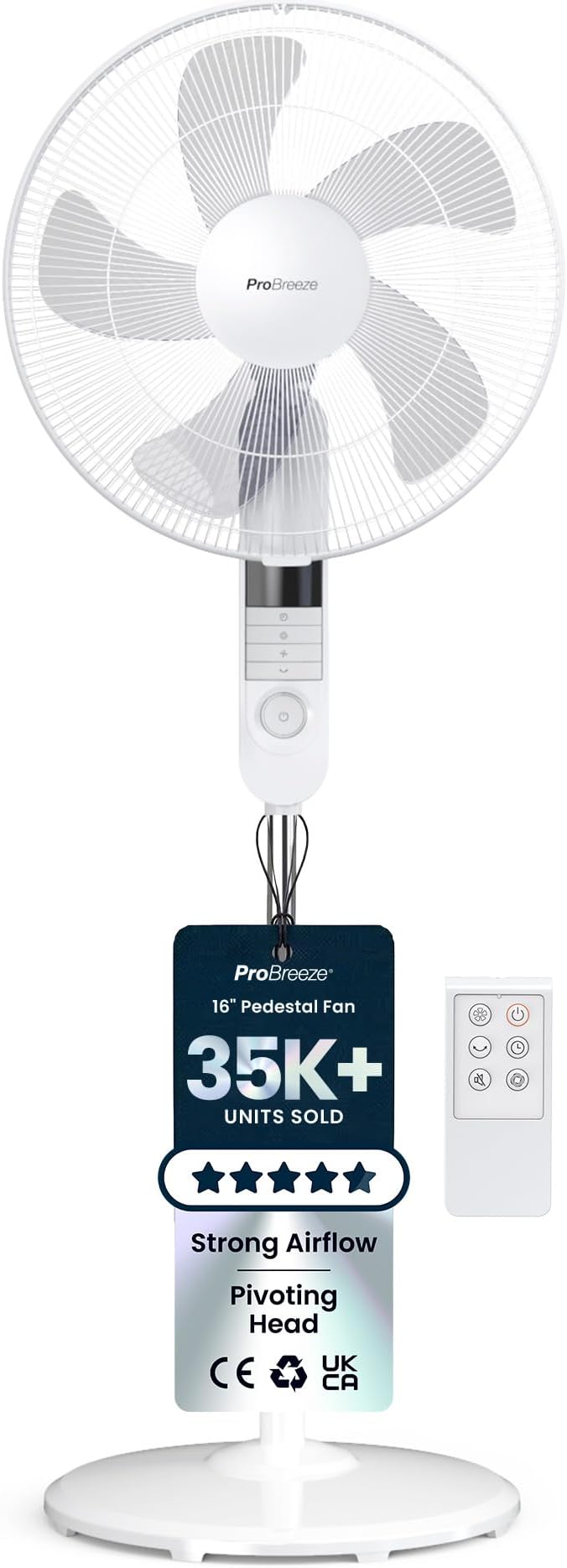Pro Breeze 16-Inch Pedestal Fan with Remote Control and LED Display