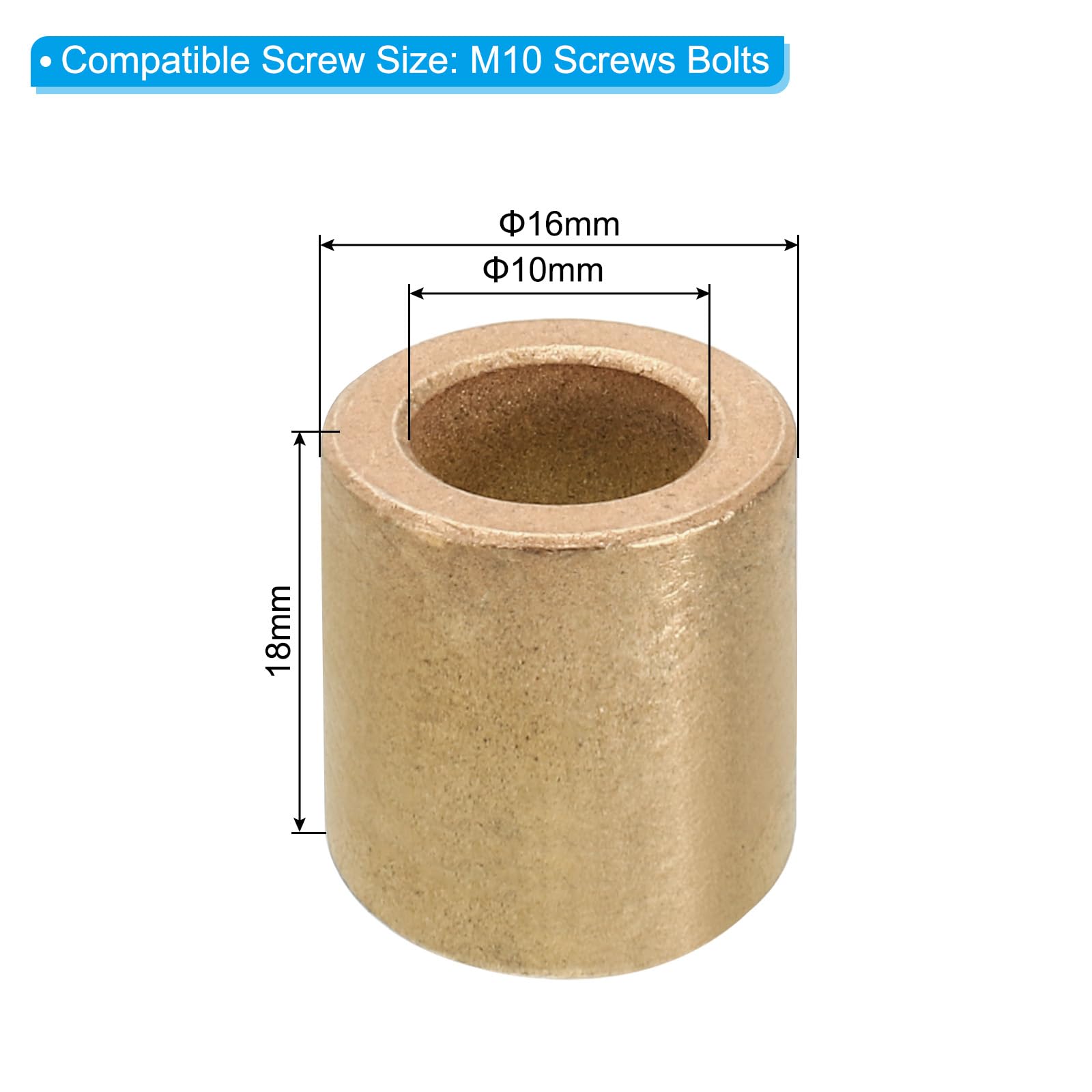 PATIKIL M10 Brass Spacers, 5 Pcs Metal Spacer Brass 10mm ID x 16mm OD x 18mm L Brass Spacers Screw Standoff for 3/8 Inch or M10 Screw - Image 2