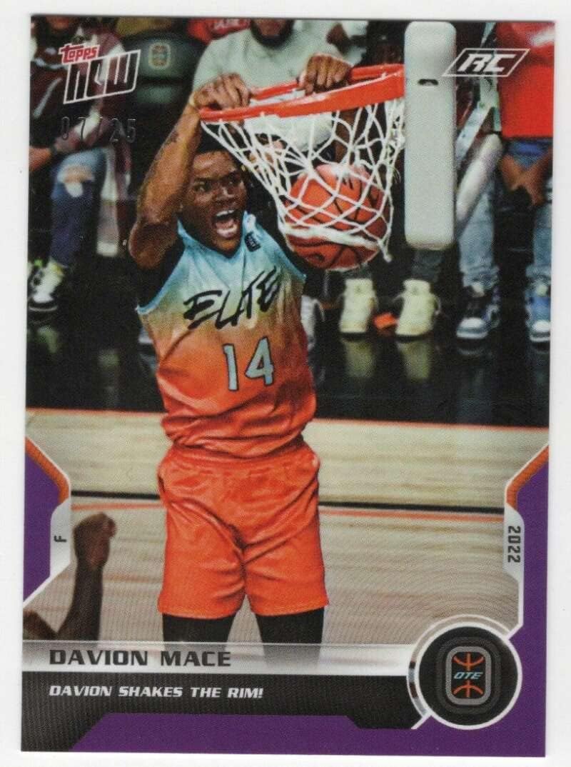 DAVION MACE RC 2022 Topps NOW ROOKIE /25#51 Overtime Elite OTE COND NBA NCAA Basketball