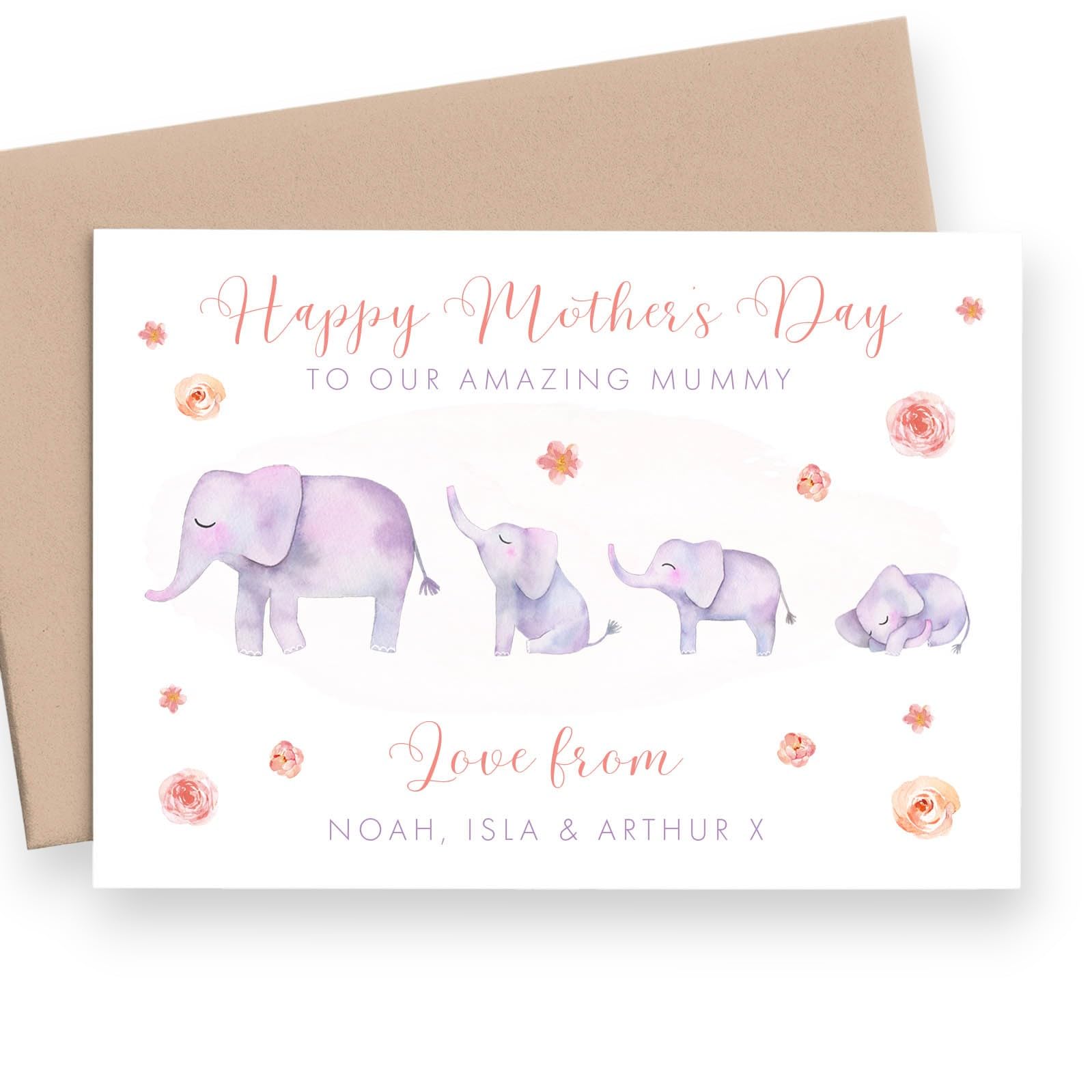 Happy Mothers Day Cards from Kids, Elephant Mothers Day Card Mummy from Little Ones, Cute Mothers Day Card from Son and Daughter, Mothers Day Card from Twins, Custom Mothers Day Card from Your Boys