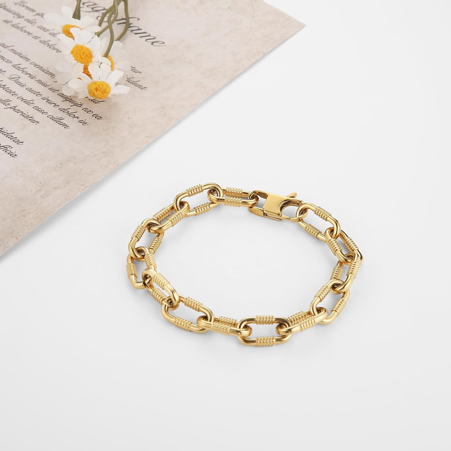 HZMAN 8.5Inch Link Chain Bracelets for Men Diamond-Cut Paperclip Solid Chain Bracelet Chunky Stainless Steel Jewelry Trendy Gifts - Image 4