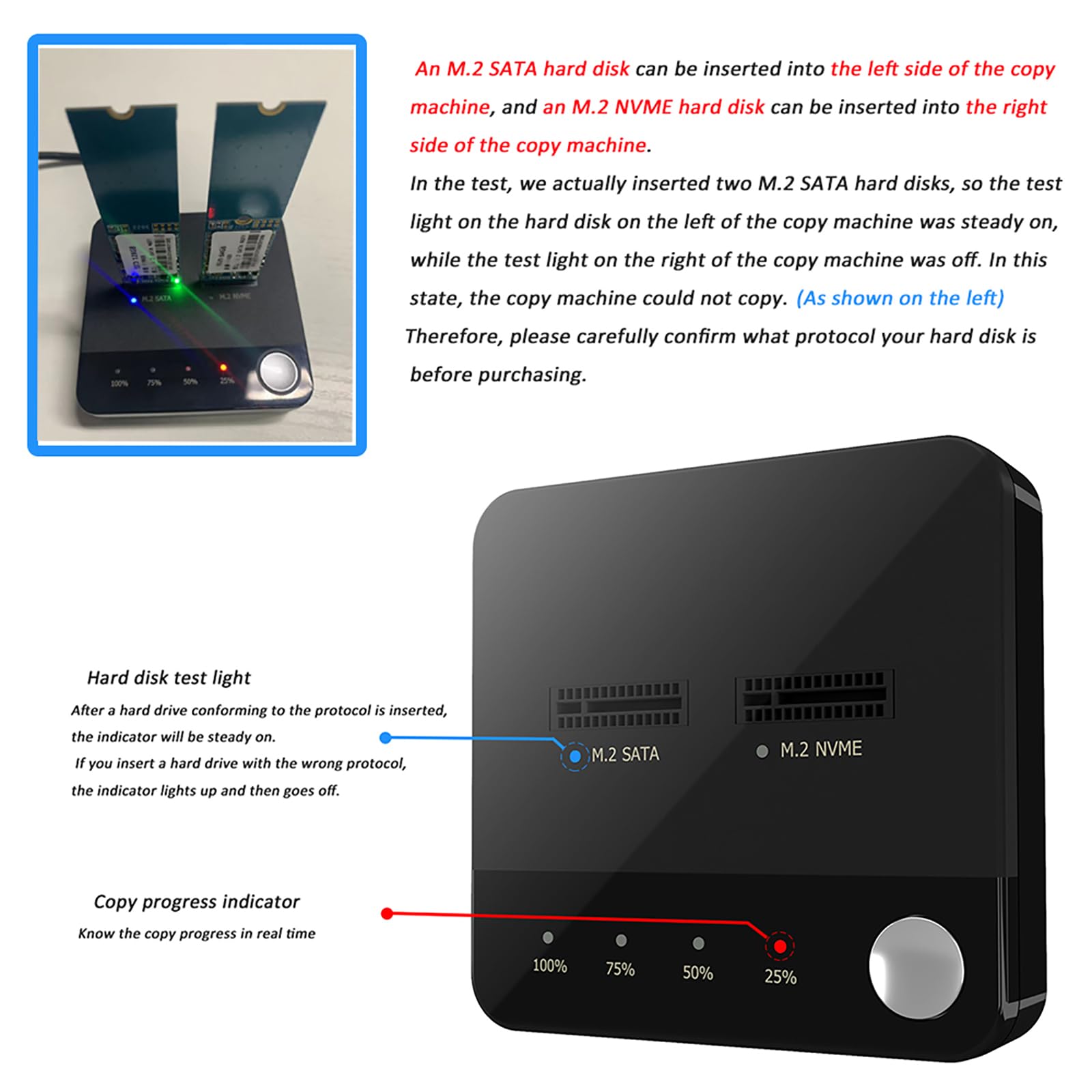 5V 2A Dual Bay M.2 SATA/NVME duplikator obsługuje pojedynczy dysk 2 TB i odczyt kart do komputera stacjonarnego