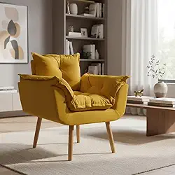 Poltrona Alice Decorativa Para Sala Cadeira Reforçada Para Recepção Manicure Clínica Sala De Espera Consultório Escritório Pé Castanho - Clique & Decore (Mostarda)