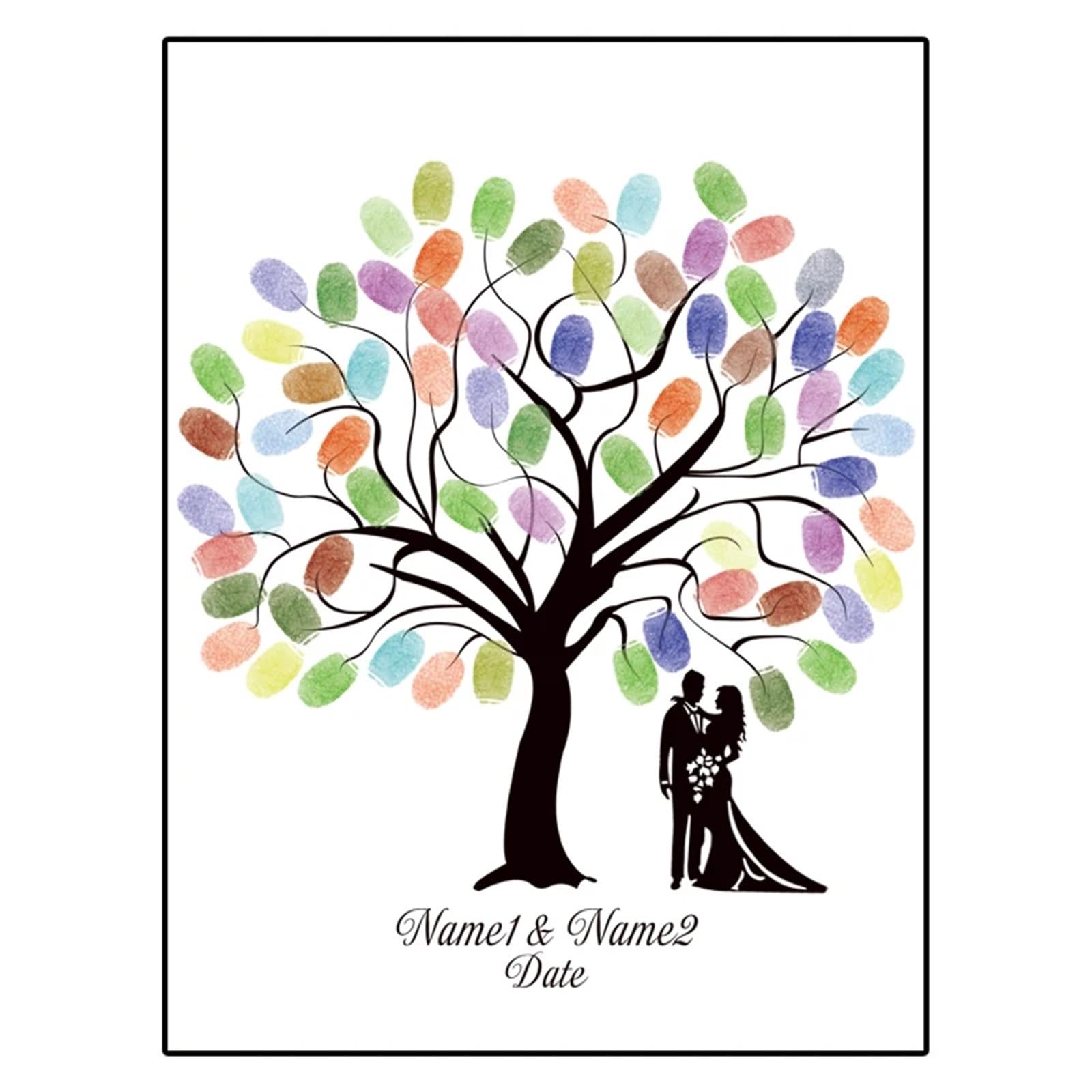 Hochzeits Fingerabdruck Baum Fingerabdruck, DIY, Baum, Blatt, Braut und Bräutigam, Silhouette, Hochzeit, Gästebuch, Gemälde(Color018,50x70cm)