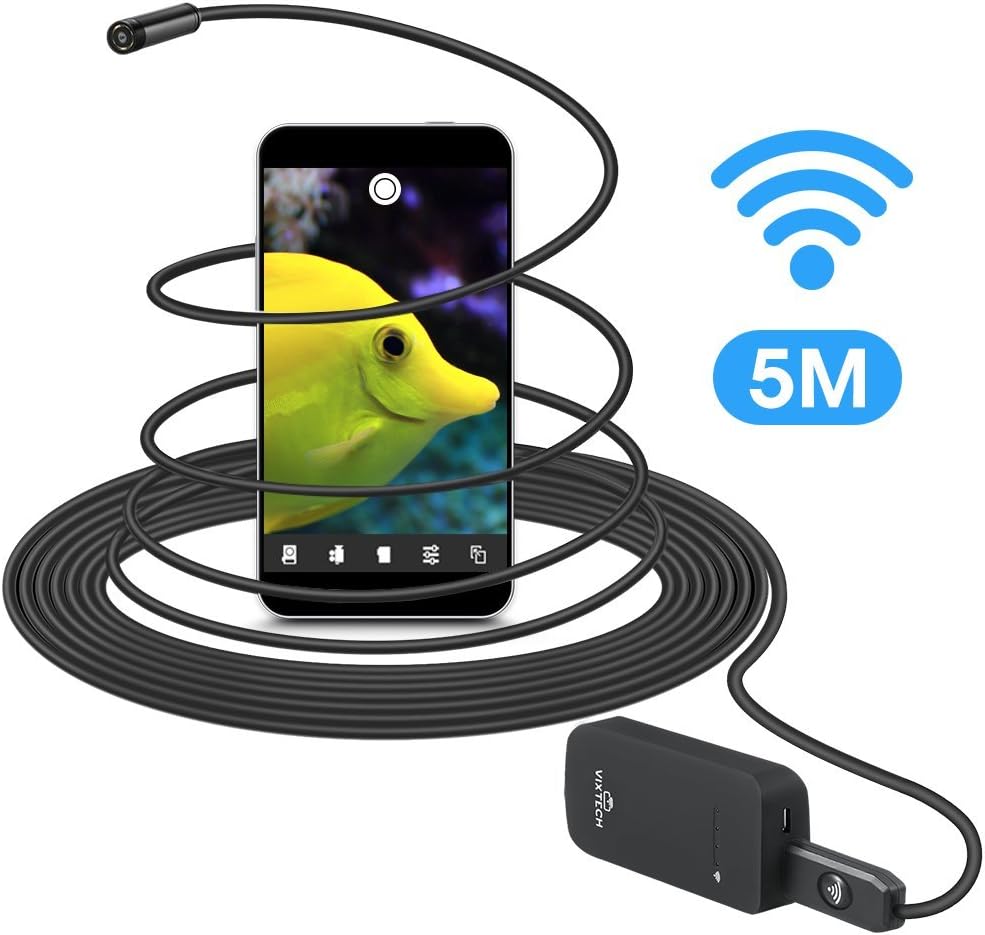 WiFi Inspection Camera 16ft/ 5m Wireless Endoscope Borescope 2.0 Megapixels HD Flexible Snake Camera IP67 Waterproof 6 Adjustable LEDs