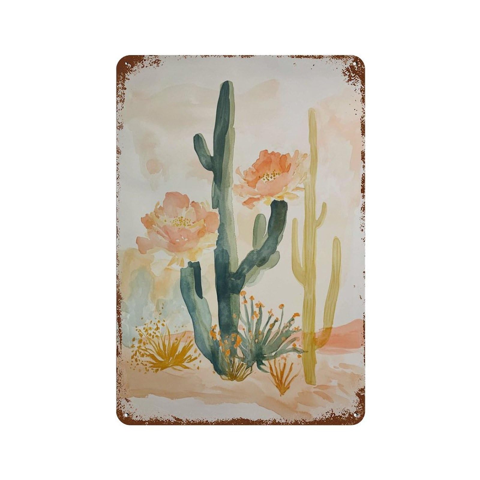 xiaoxiaoshen Abstract Cactus Watercolor Boho Desert Southwest Botanical Aesthetic Neutral Wall Decor Art Metal Tin Poster Modern Home Decor Art Home Bar Shop Decorations Vintage Sign 30x20cm
