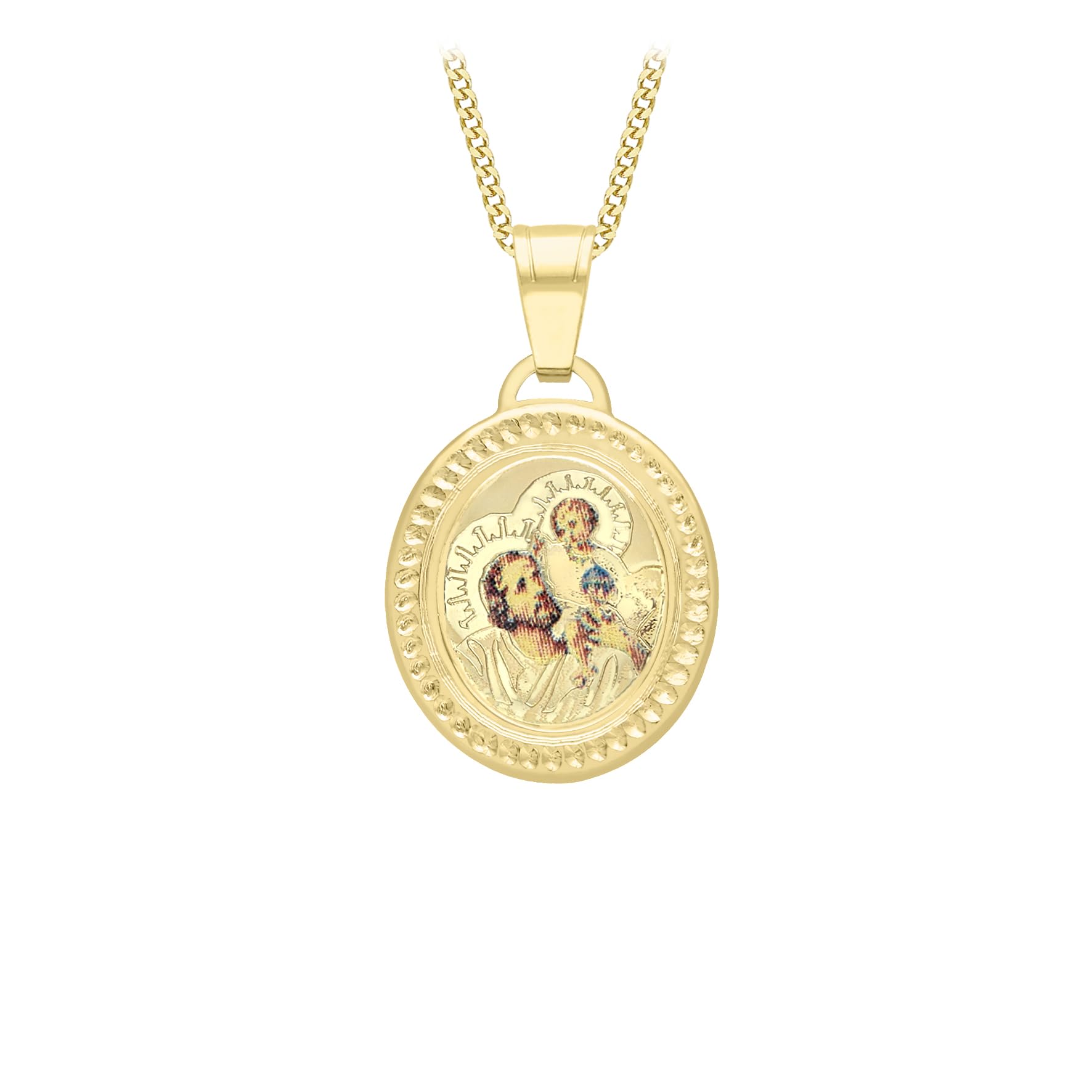 Women's 9ct Yellow Gold Oval St Christopher Pendant on Curb Chain of 46cm/18