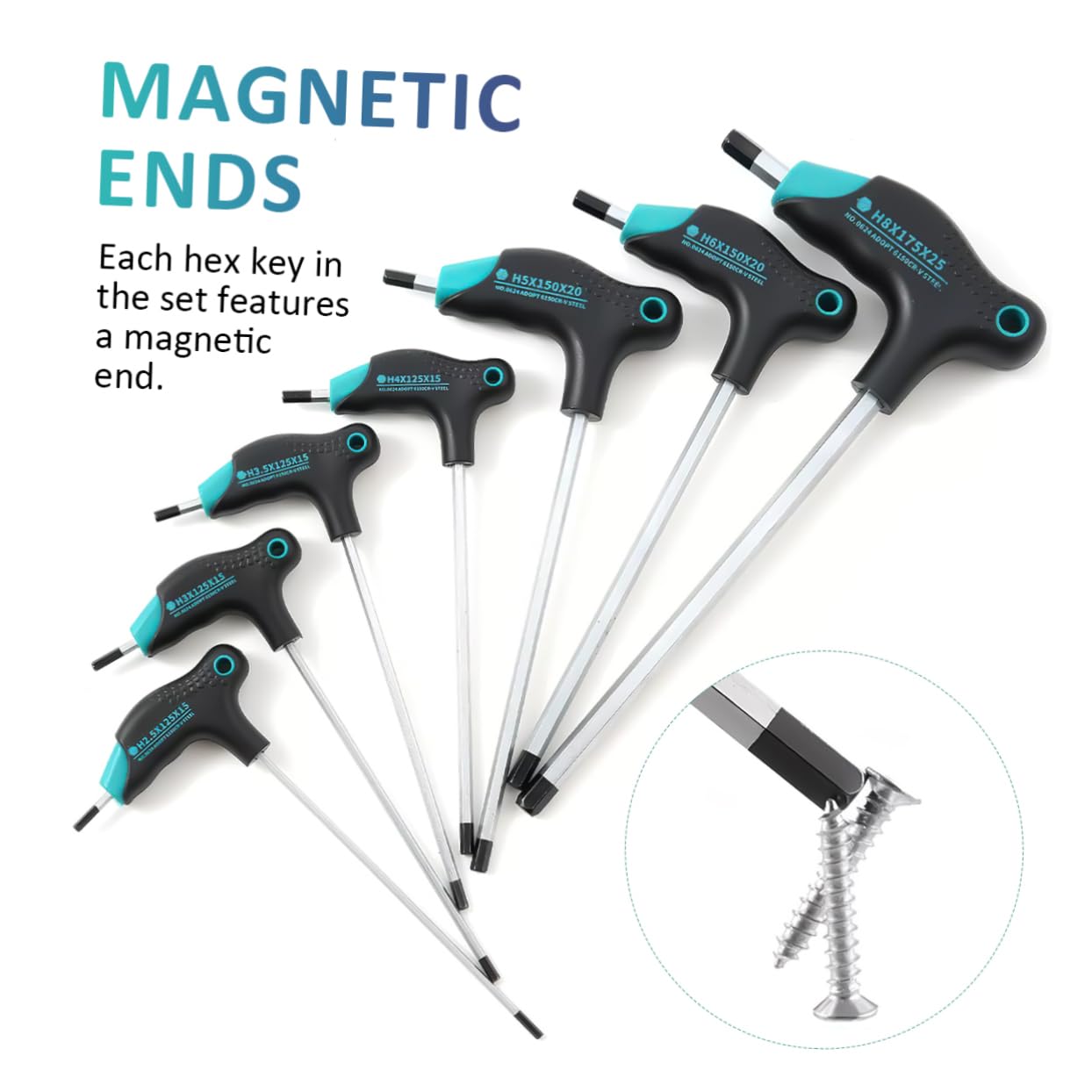 1set Chiavi T-handle Esagonali Cromato Con Manico Ergonomico e Estremità Magnetiche Per Riparazioni Meccaniche e Montaggio Di Mobili